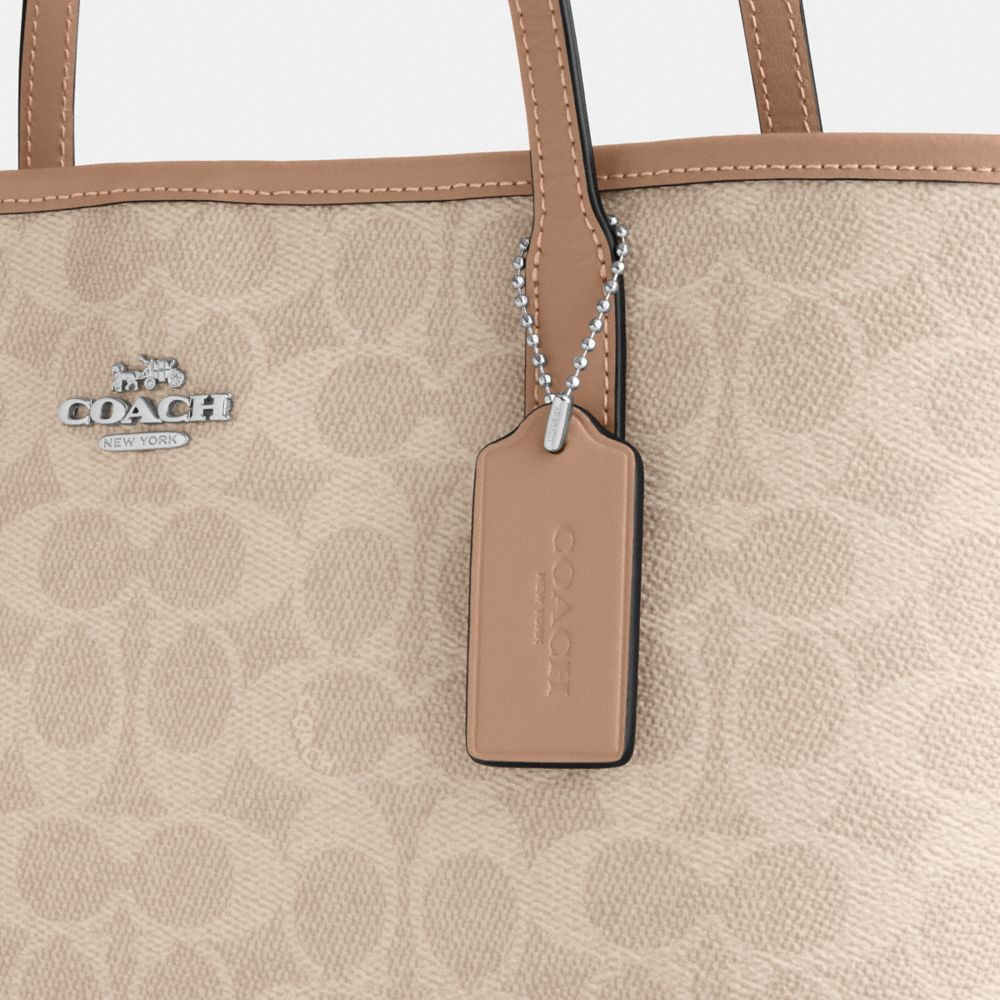 Coach Medium City Tote Bag In Signature Canvas Silver Sand Taupe
