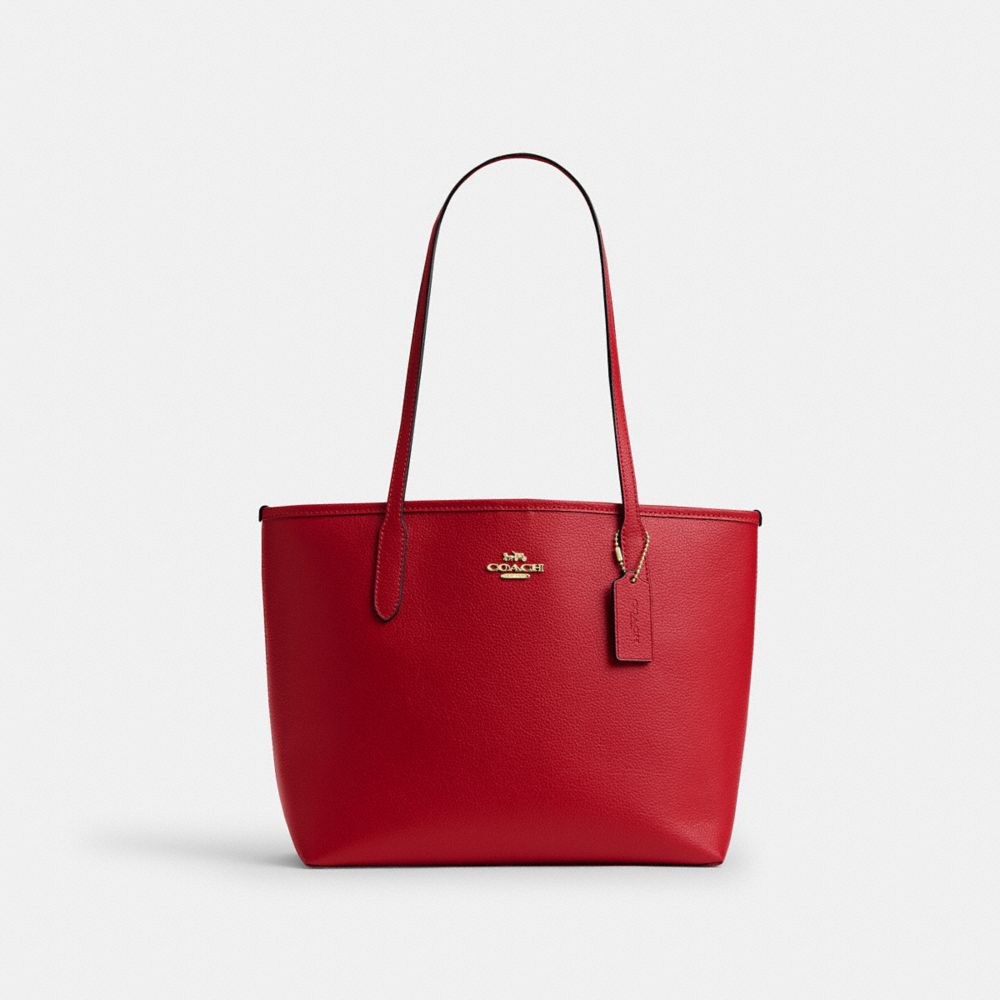 Coach Medium City Tote Bag Gold Bright Cardinal