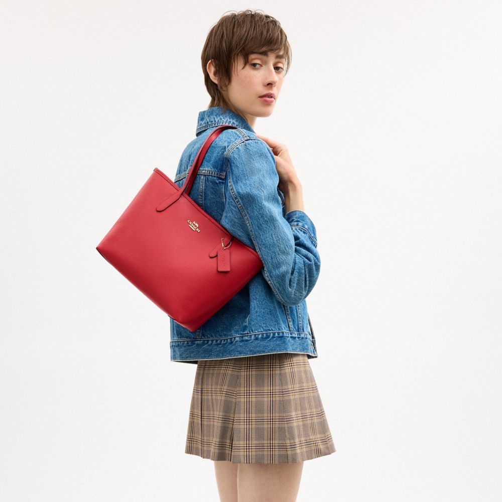 Coach Medium City Tote Bag Gold Bright Cardinal