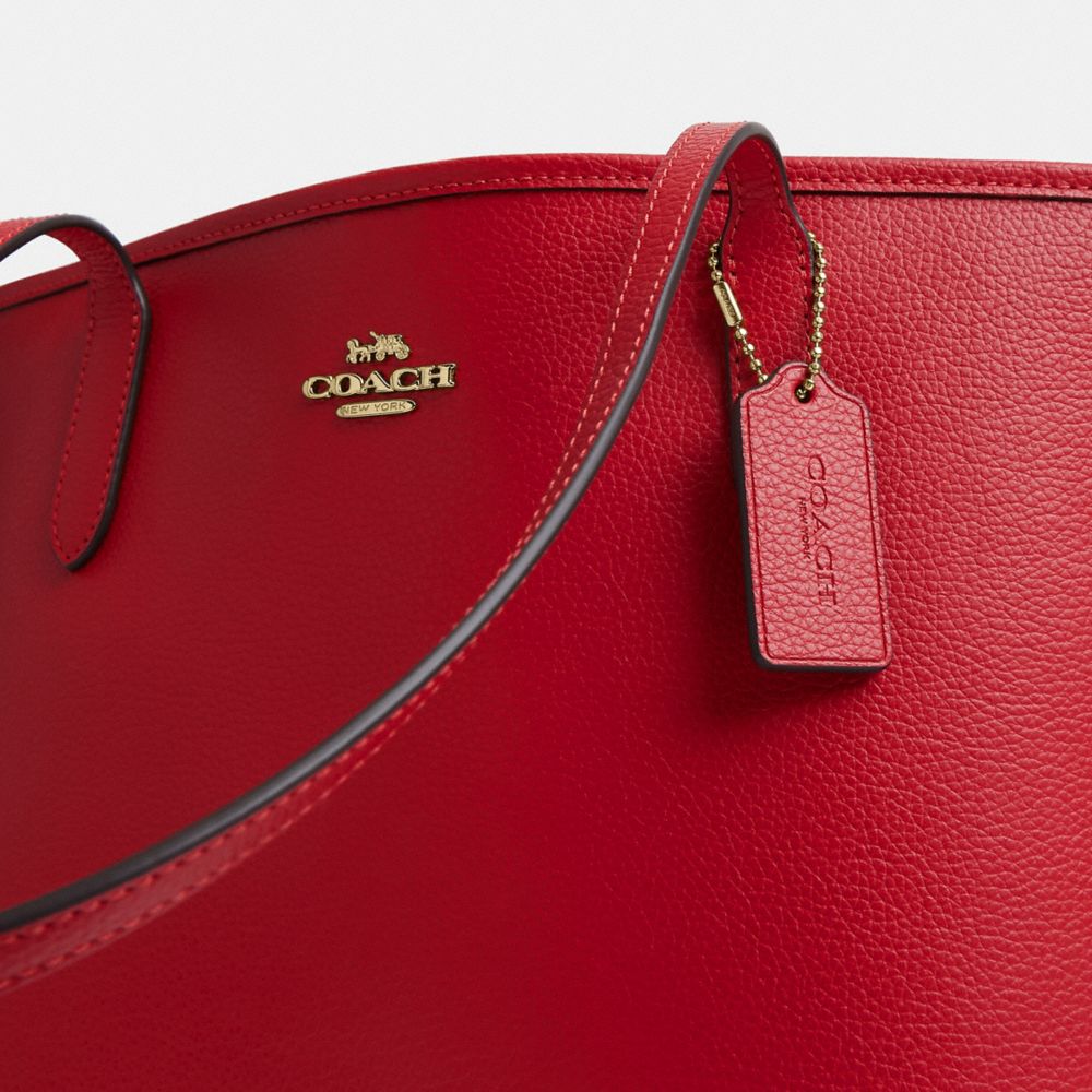 Coach Medium City Tote Bag Gold Bright Cardinal