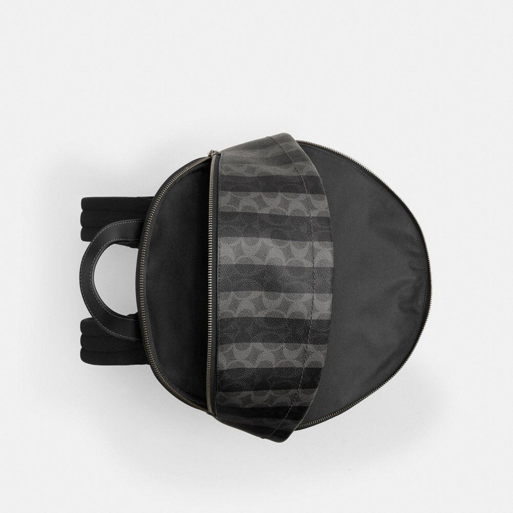 Coach Taylor Backpack In Signature Canvas With Stripes Gunmetal Black Grey