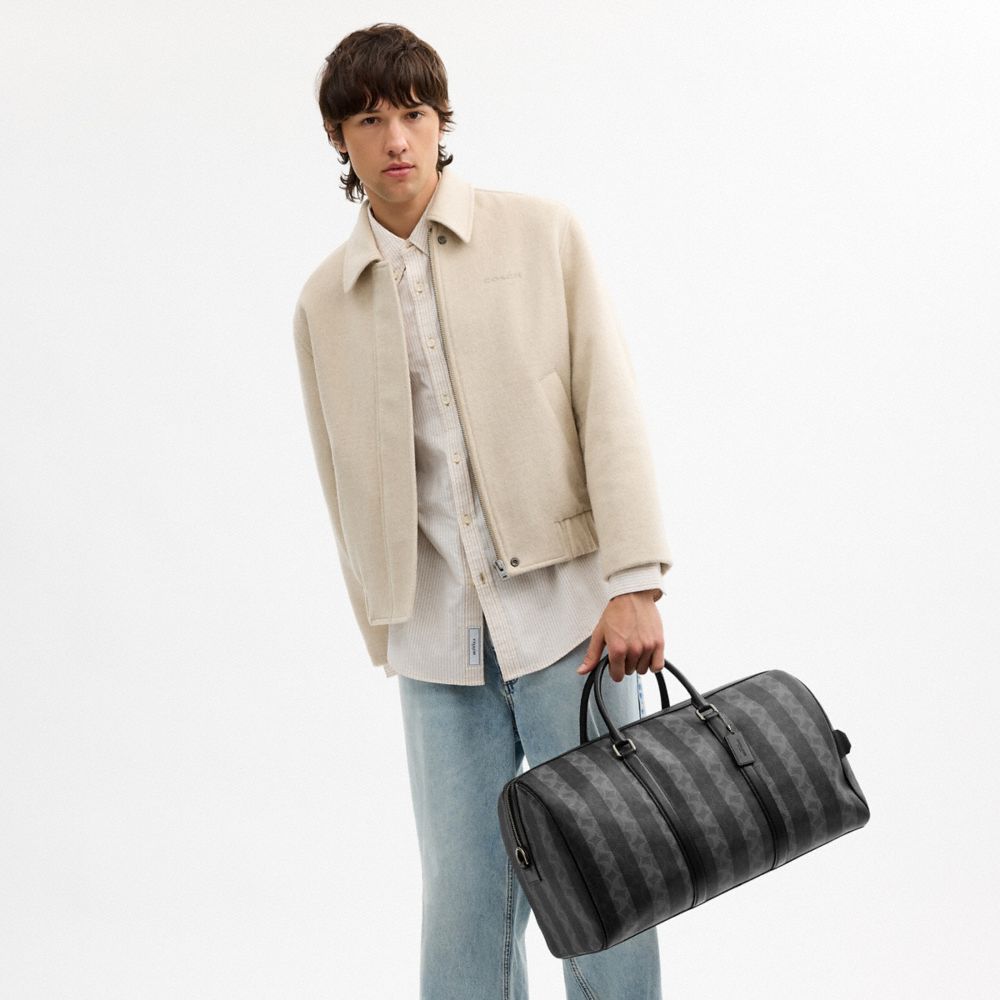 Coach Venturer Bag In Signature Canvas With Stripes Gunmetal Black Grey