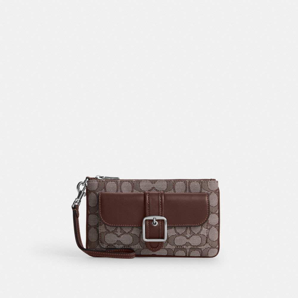 Coach Ashton Wristlet In Signature Jacquard Silver Oak Maple