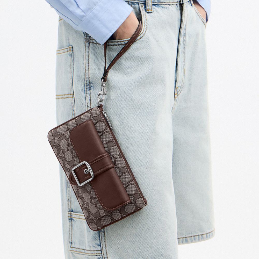 Coach Ashton Wristlet In Signature Jacquard Silver Oak Maple