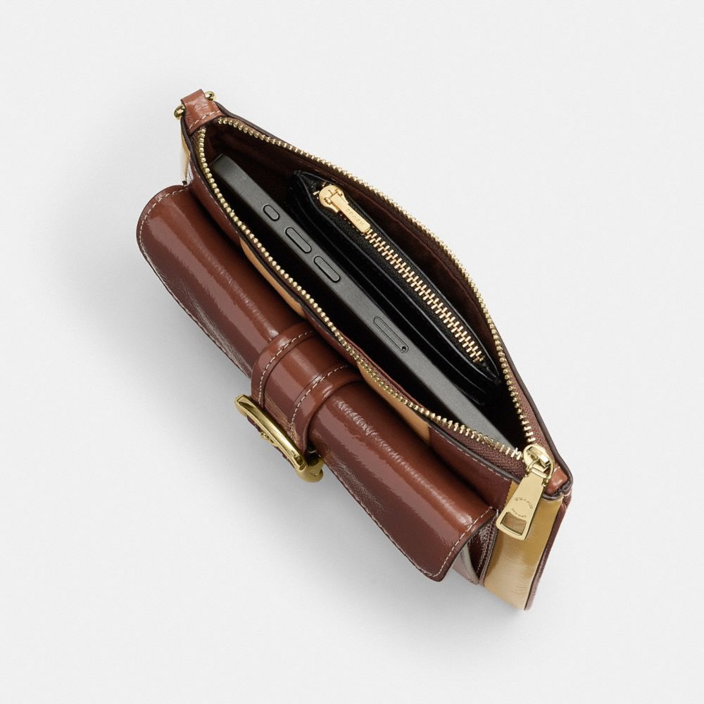 Coach Ashton Wristlet With Striped Patchwork Gold Redwood Multi