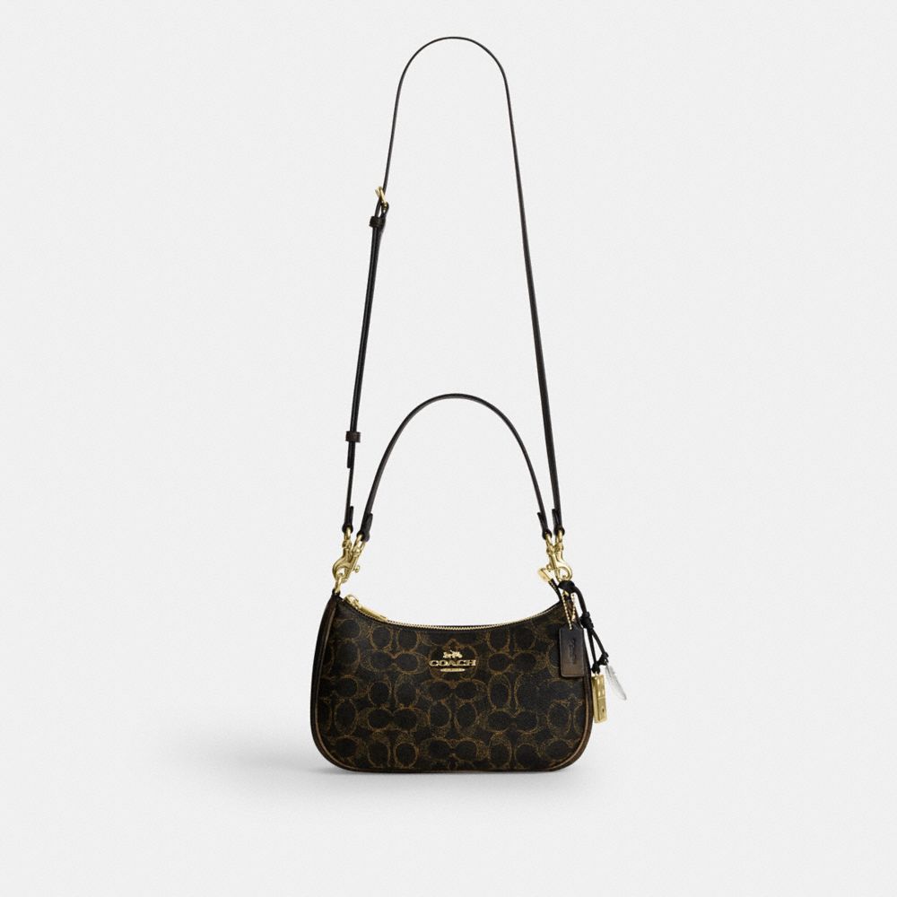 Coach Teri Shoulder Bag In Loved Signature Canvas With Charms Gold Brown