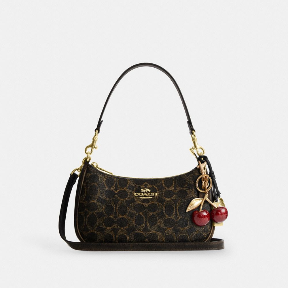 Coach Teri Shoulder Bag In Loved Signature Canvas With Charms Gold Brown