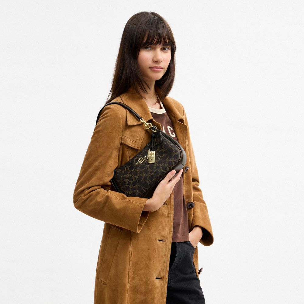 Coach Teri Shoulder Bag In Loved Signature Canvas With Charms Gold Brown