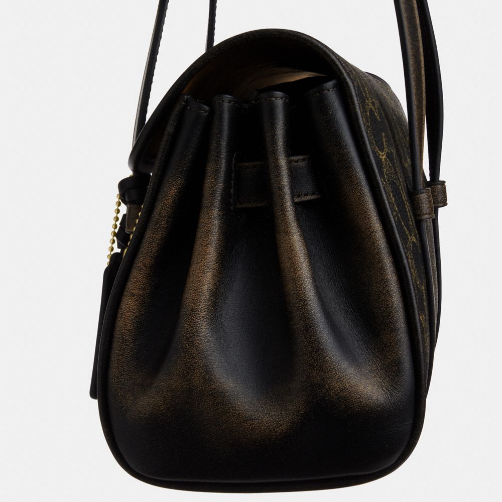 Coach Bridget Flap Shoulder Bag In Loved Signature Canvas With Charms Gold Brown