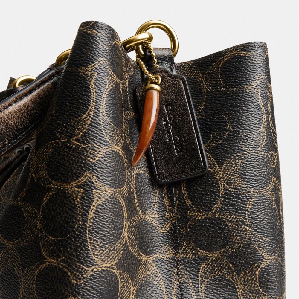 Coach Rowan Bucket Bag In Loved Signature Canvas With Charms Gold Brown