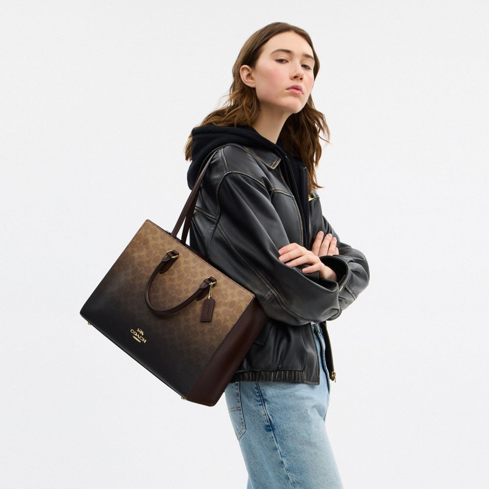 Coach Maggie Tote Bag In Ombre Signature Canvas Gold Brown