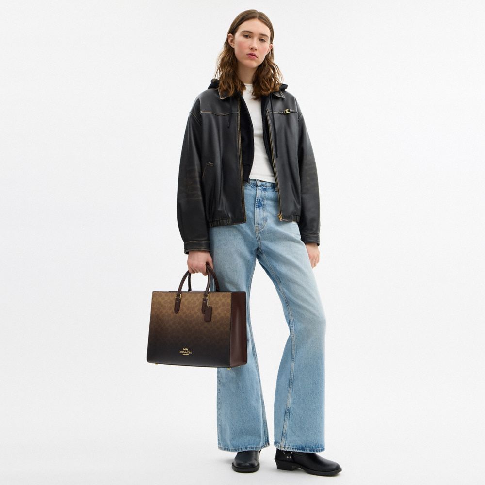 Coach Maggie Tote Bag In Ombre Signature Canvas Gold Brown