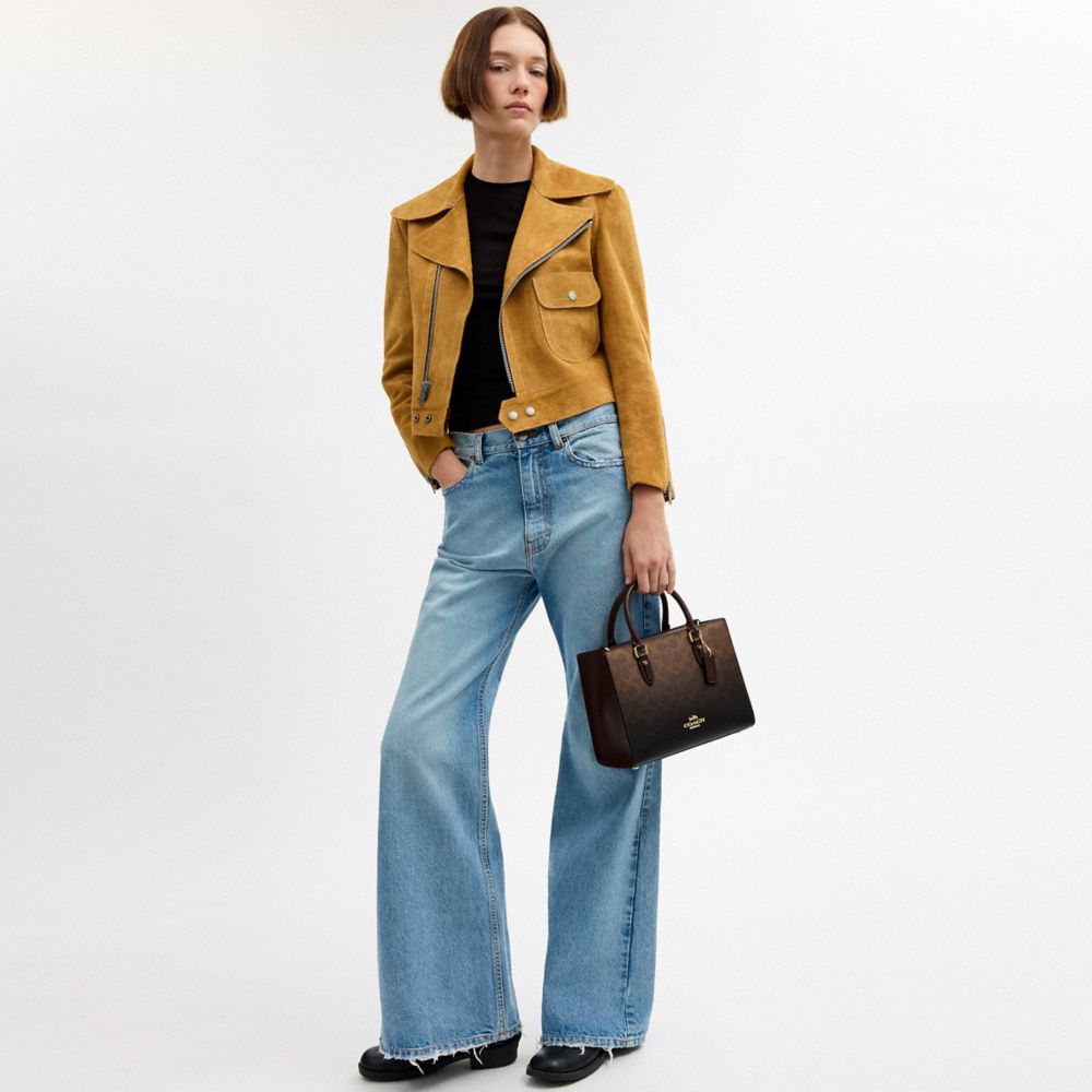 Coach Maggie Small Tote Bag In Ombre Signature Canvas Gold Brown