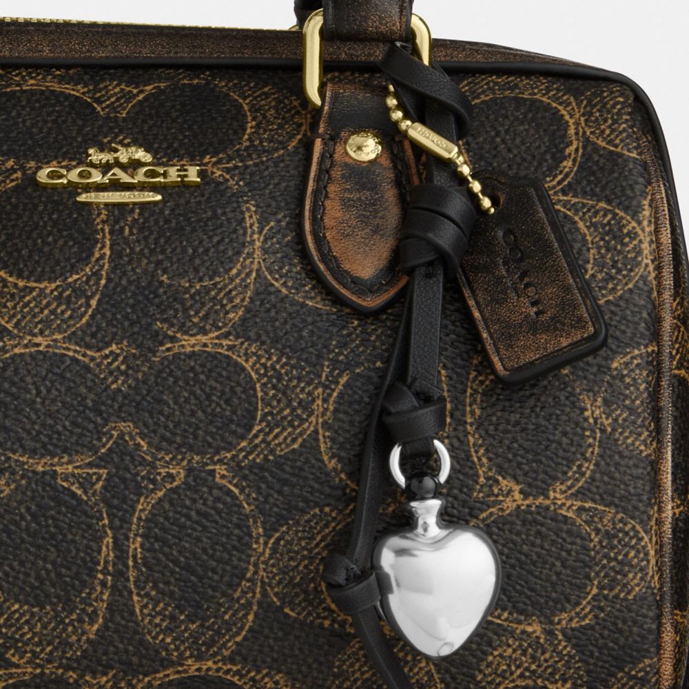 Coach Mini Rowan Crossbody Bag In Loved Signature Canvas With Charms Gold Brown