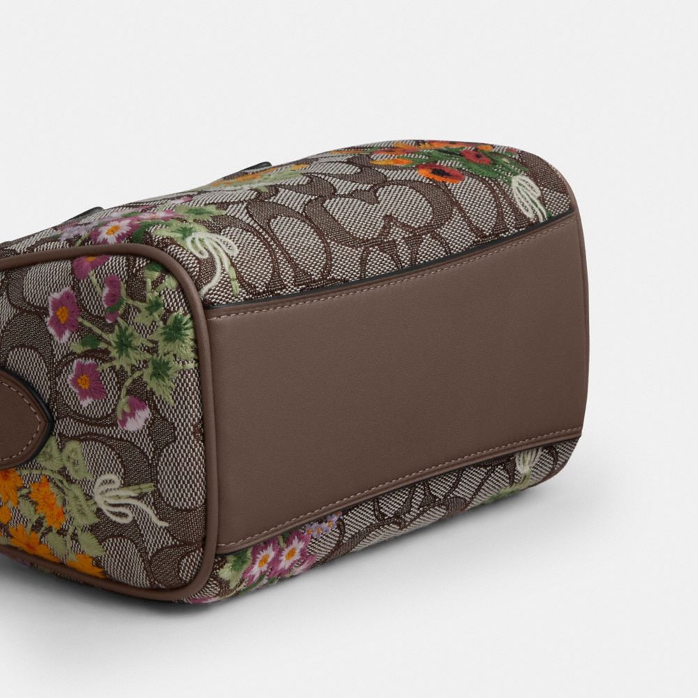 Coach Mini Rowan Crossbody Bag In Signature Jacquard With Floral Embroidery Gold Oak Multi