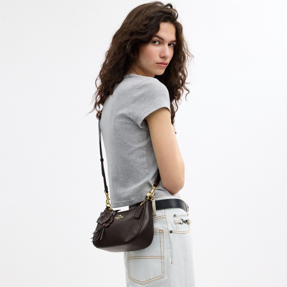 Coach Teri Shoulder Bag With Floral Applique Gold Maple
