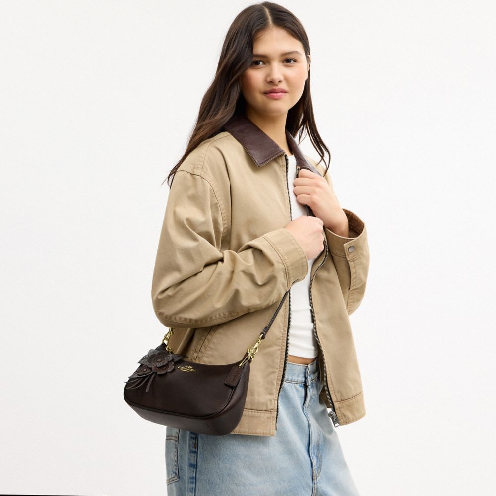 Coach Teri Shoulder Bag With Floral Applique Gold Maple