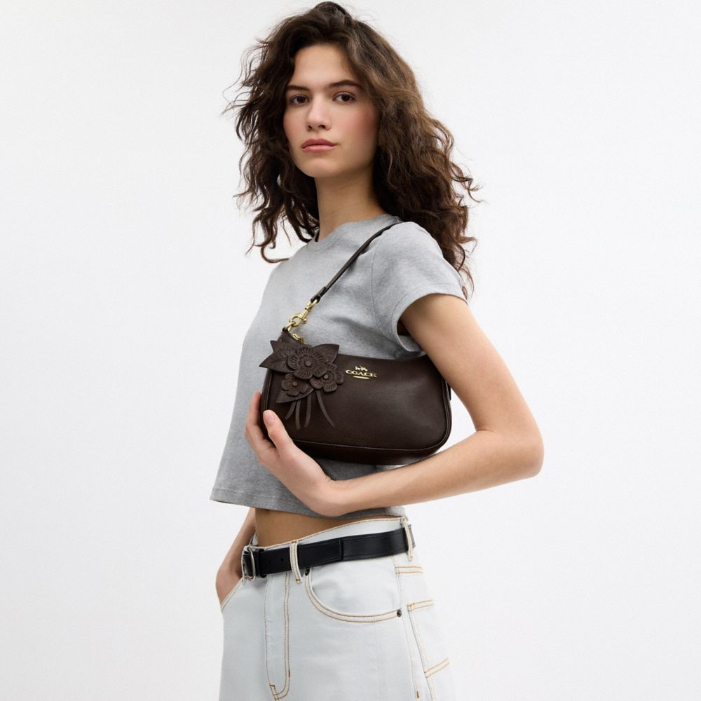 Coach Teri Shoulder Bag With Floral Applique Gold Maple
