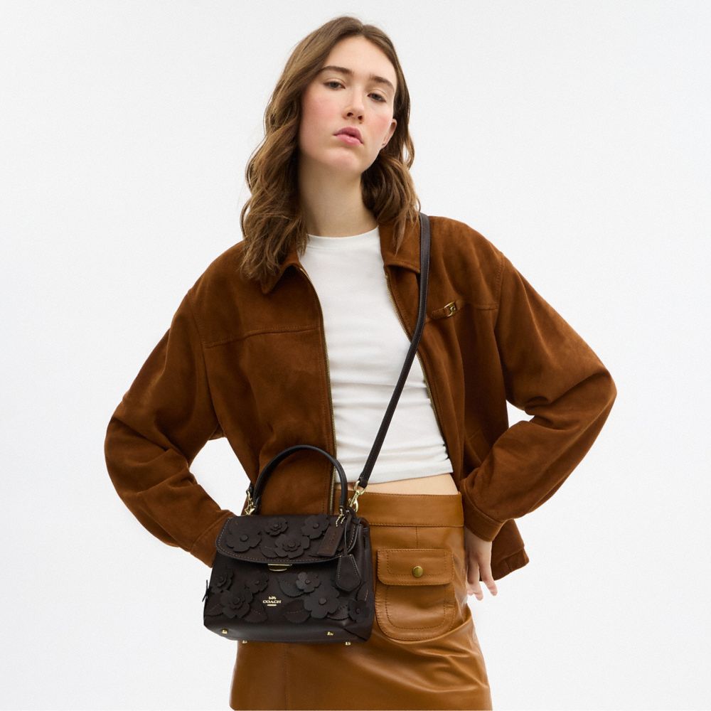 Coach Emory Top Handle Bag With Floral Applique Gold Maple