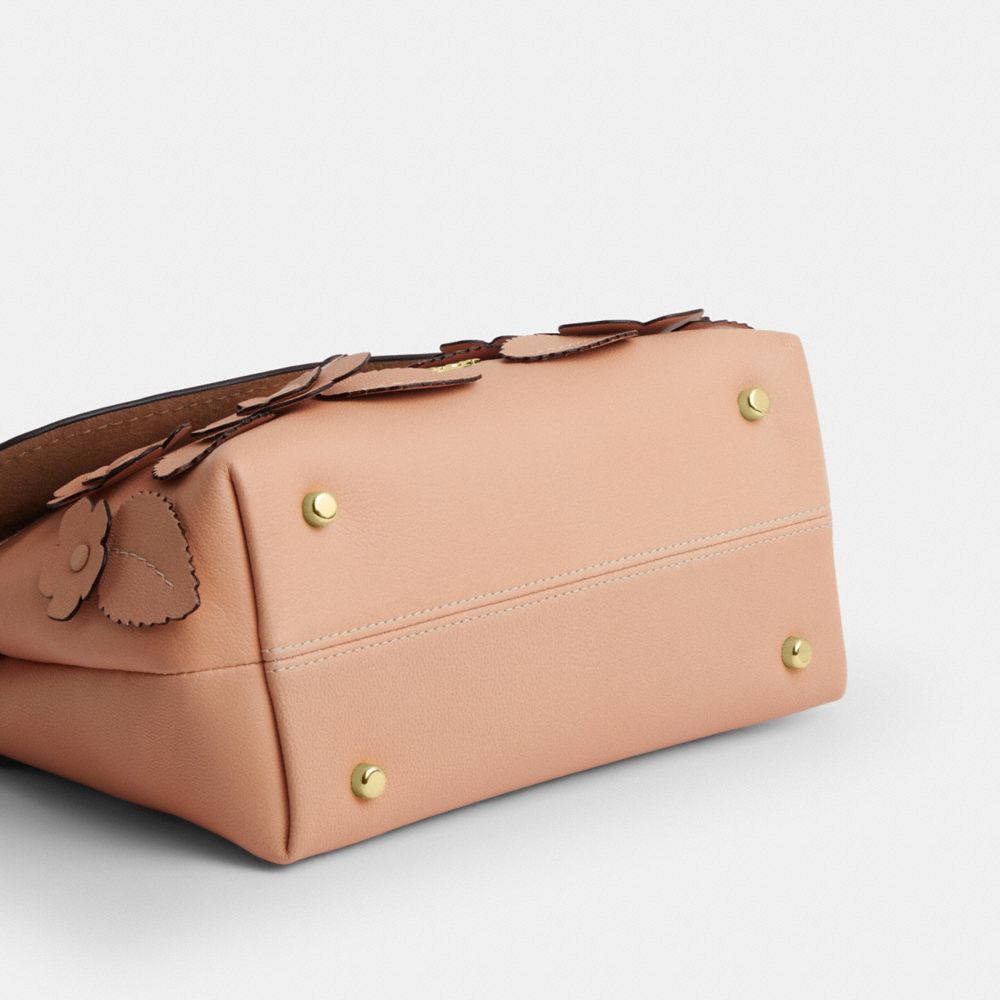 Coach Emory Top Handle Bag With Floral Applique Gold Light Pink