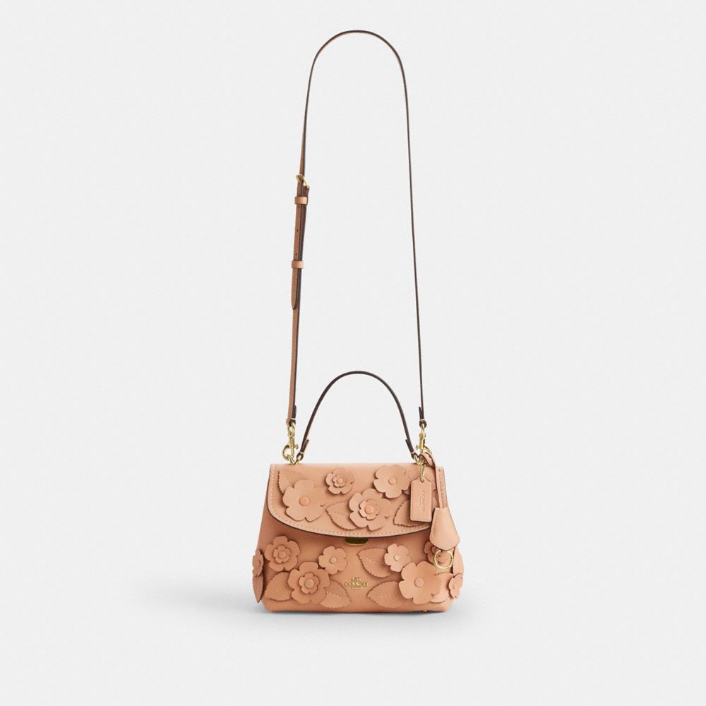 Coach Emory Top Handle Bag With Floral Applique Gold Light Pink