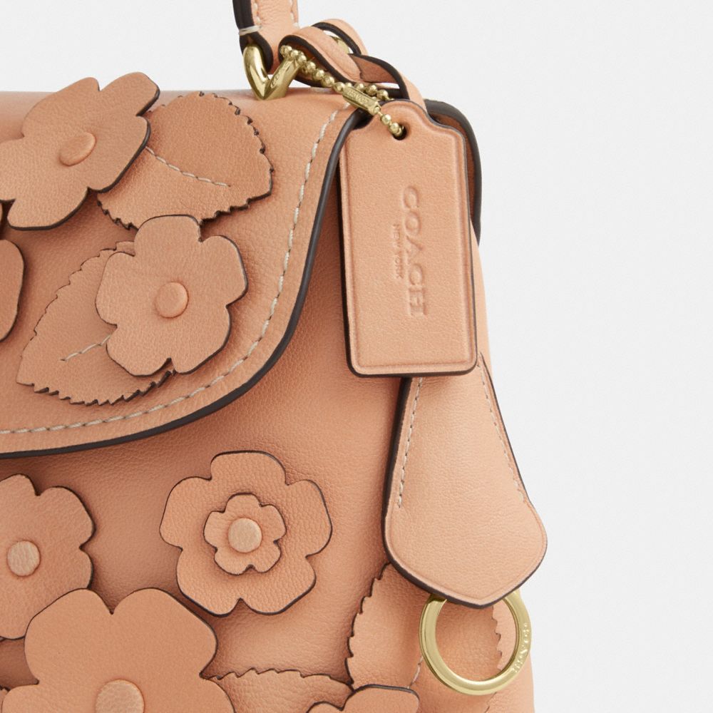 Coach Emory Top Handle Bag With Floral Applique Gold Light Pink