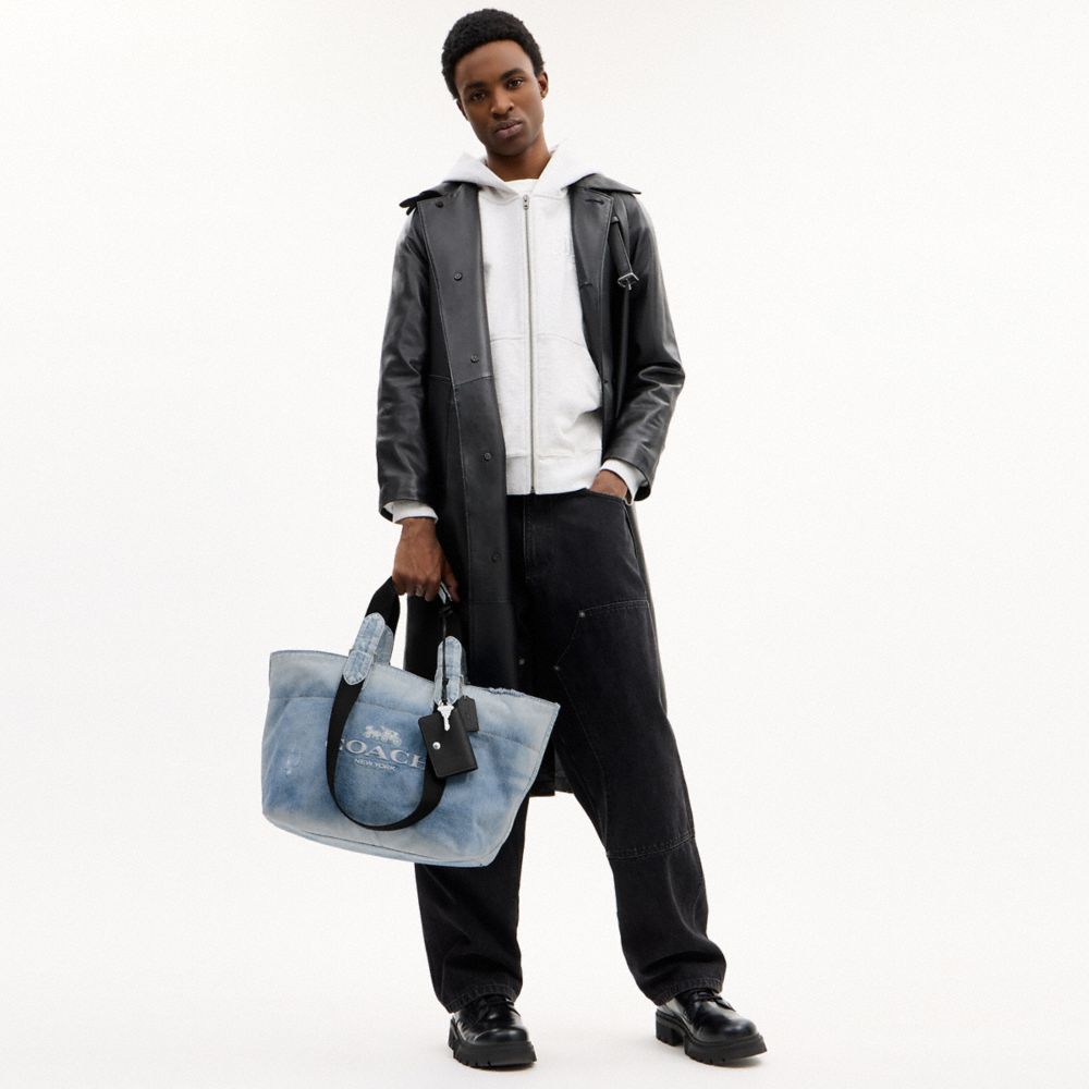 Coach Small Tour Tote Bag In Loved Denim With Charms Silver Light Indigo