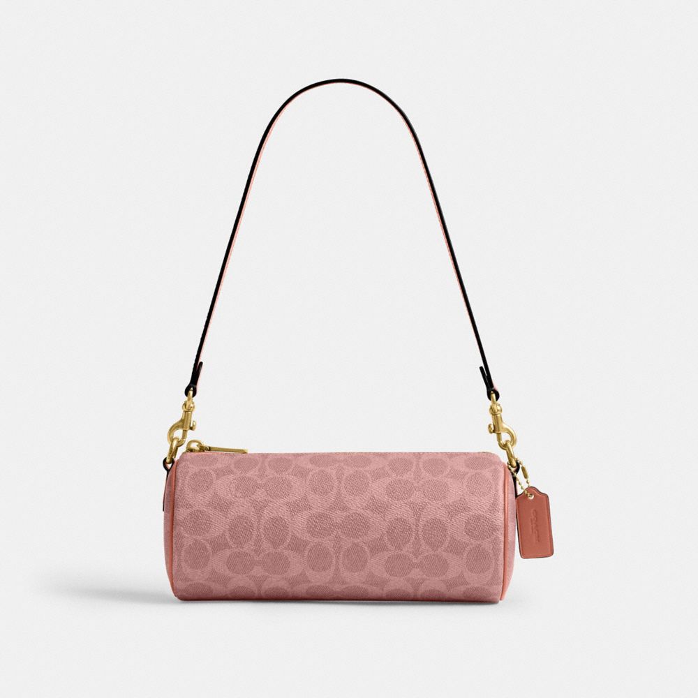 Coach Barrel Bag In Signature Canvas Brass Melon Pink