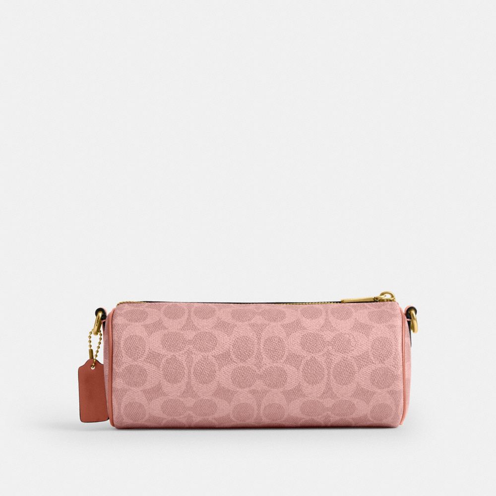 Coach Barrel Bag In Signature Canvas Brass Melon Pink