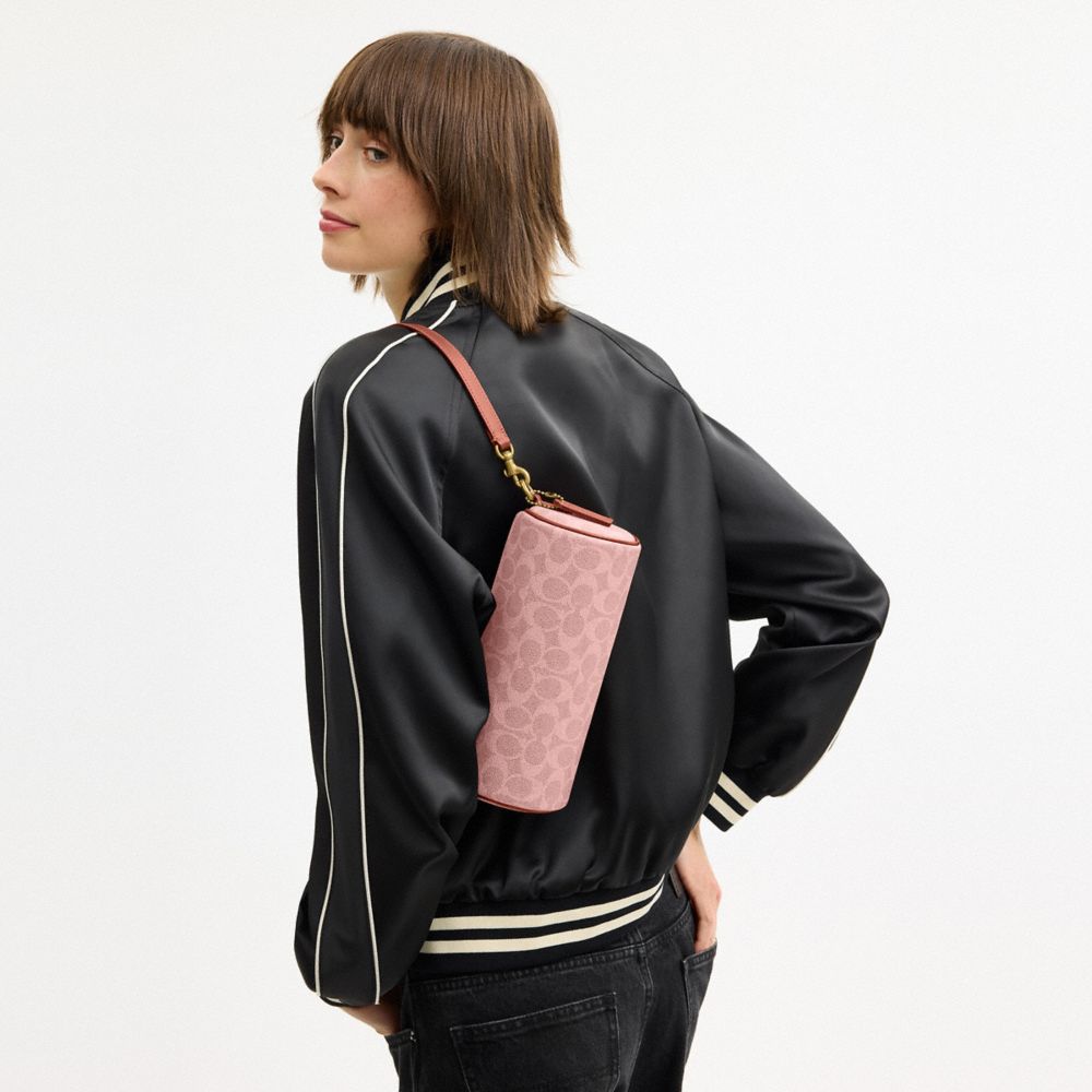 Coach Barrel Bag In Signature Canvas Brass Melon Pink