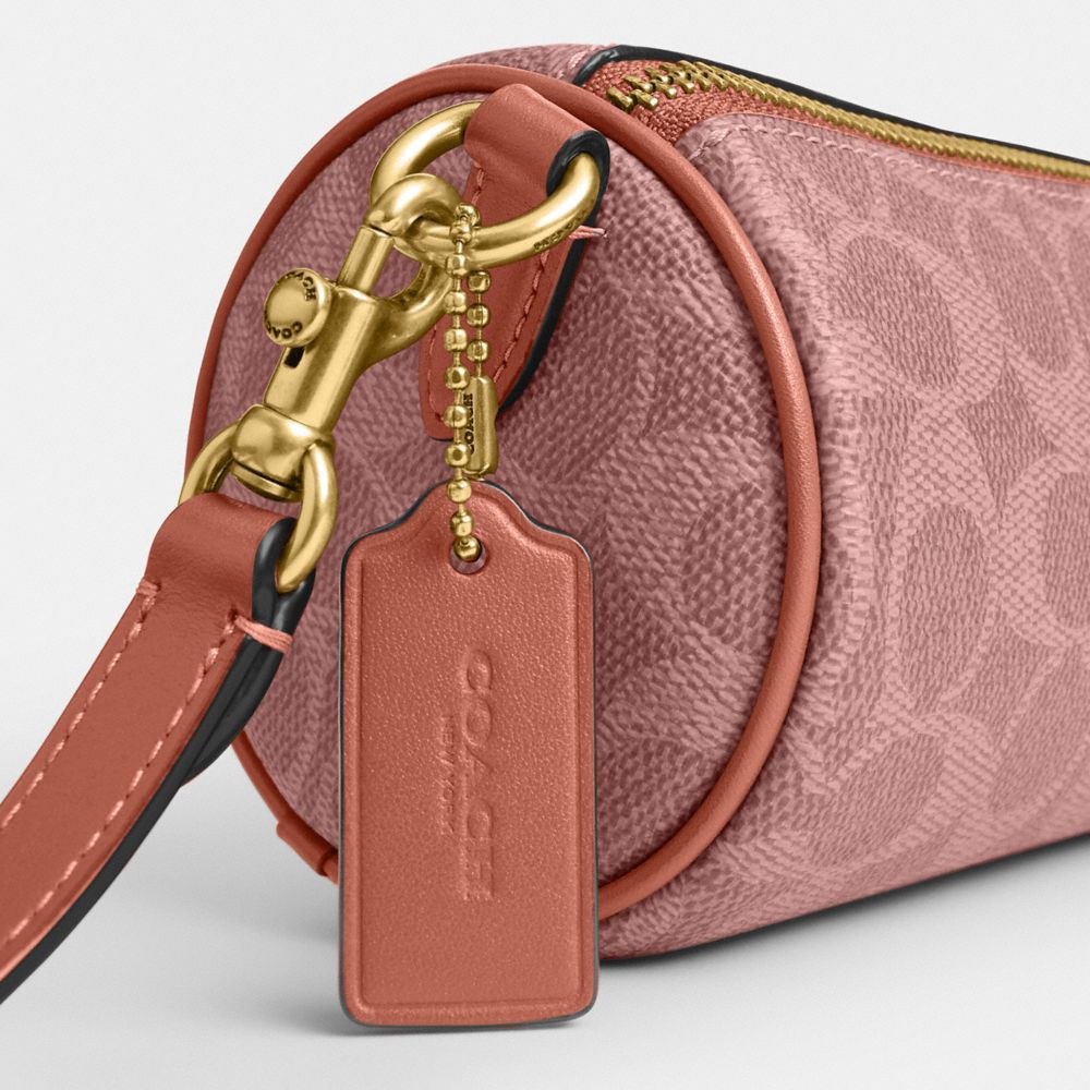 Coach Barrel Bag In Signature Canvas Brass Melon Pink