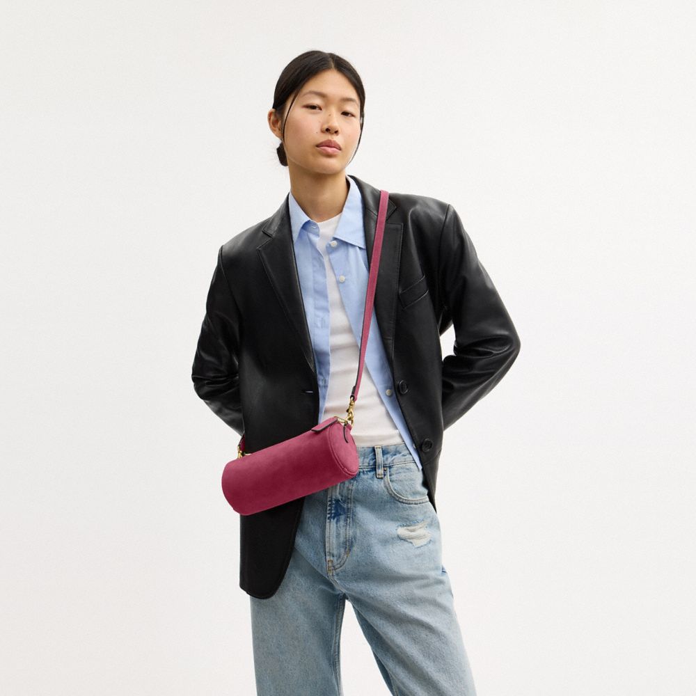 Coach Barrel Bag Brass Dark Fuchsia