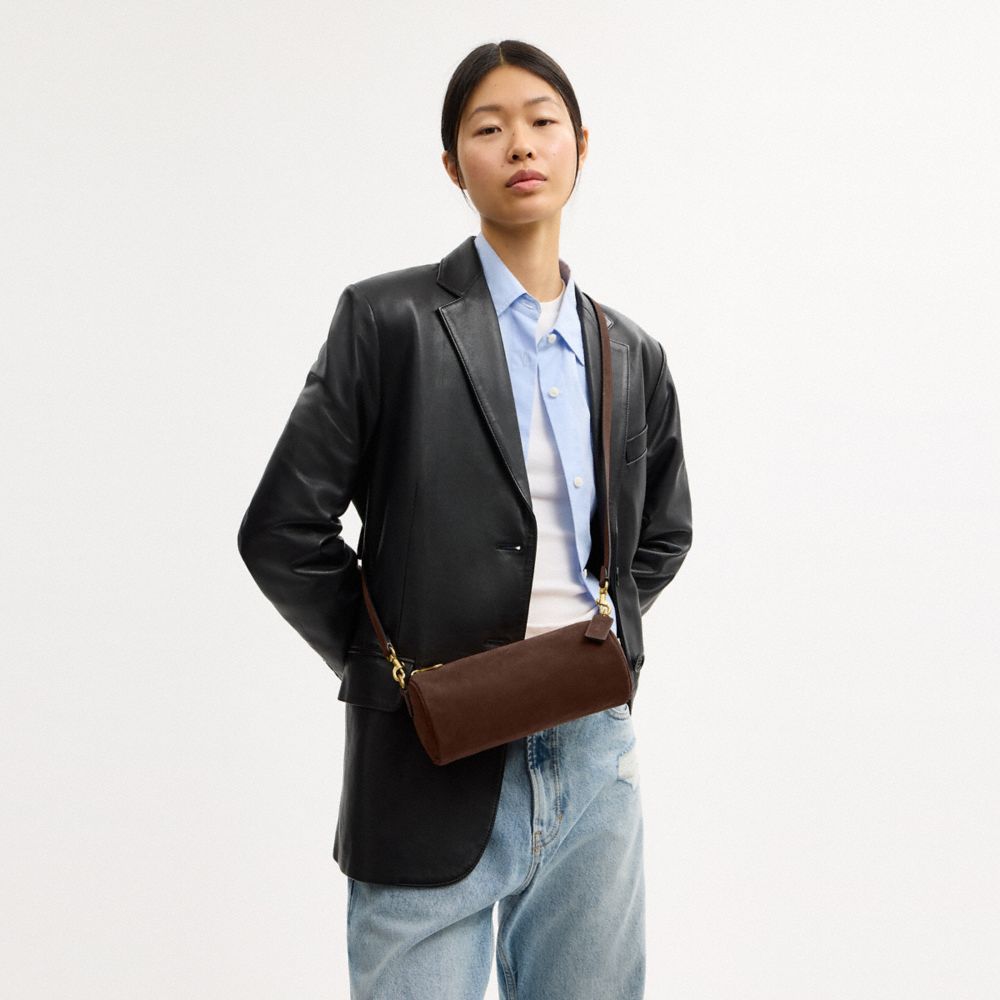 Coach Barrel Bag Brass Dark Chocolate