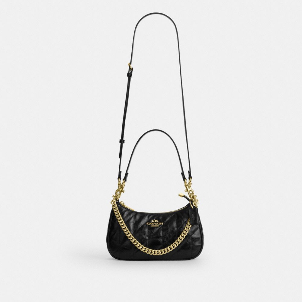 Coach Teri Shoulder Bag With Quilting Gold Black