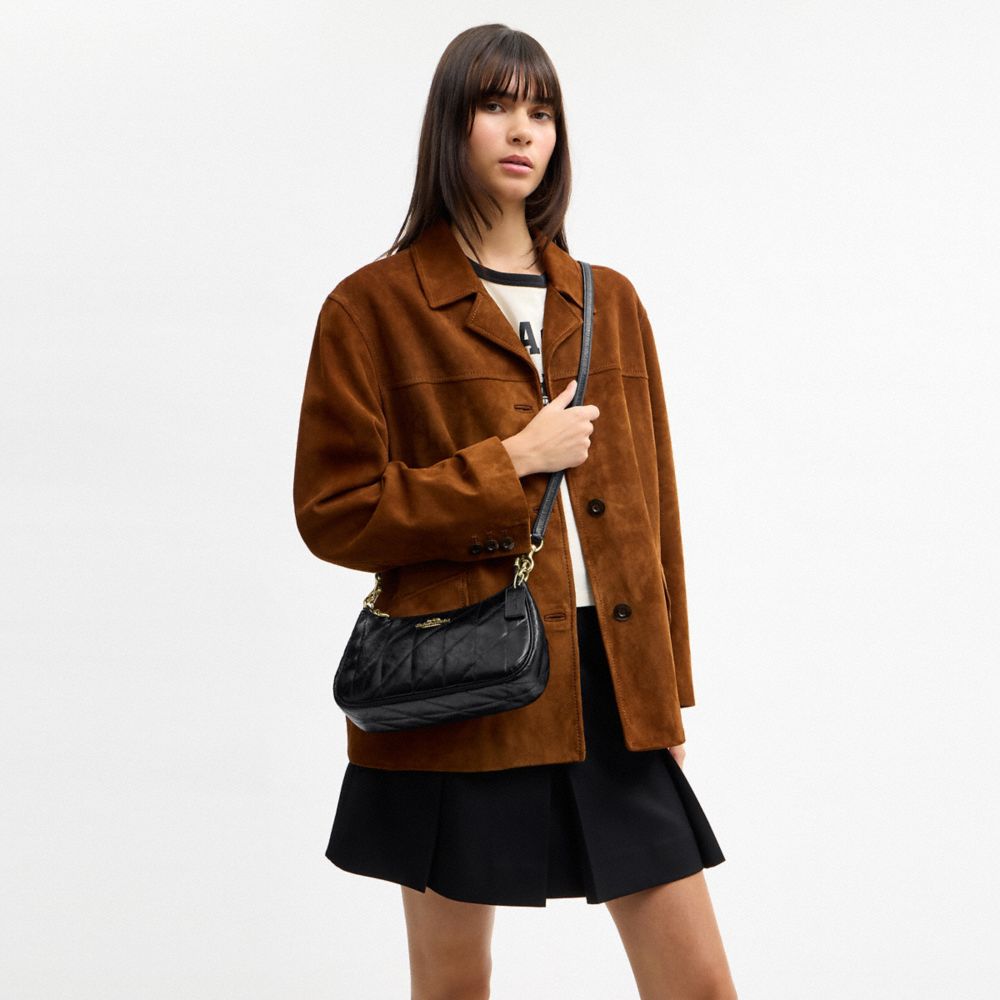 Coach Teri Shoulder Bag With Quilting Gold Black