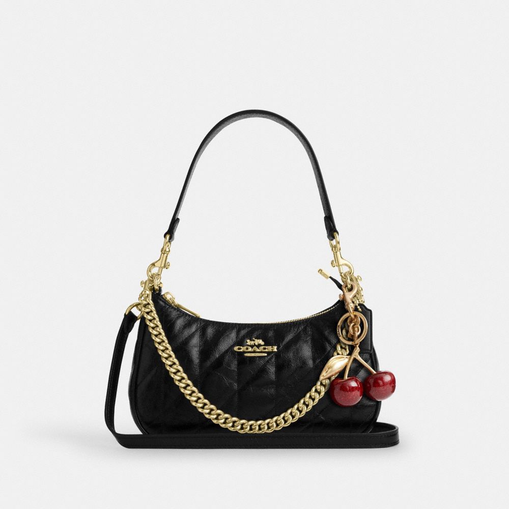 Coach Teri Shoulder Bag With Quilting Gold Black