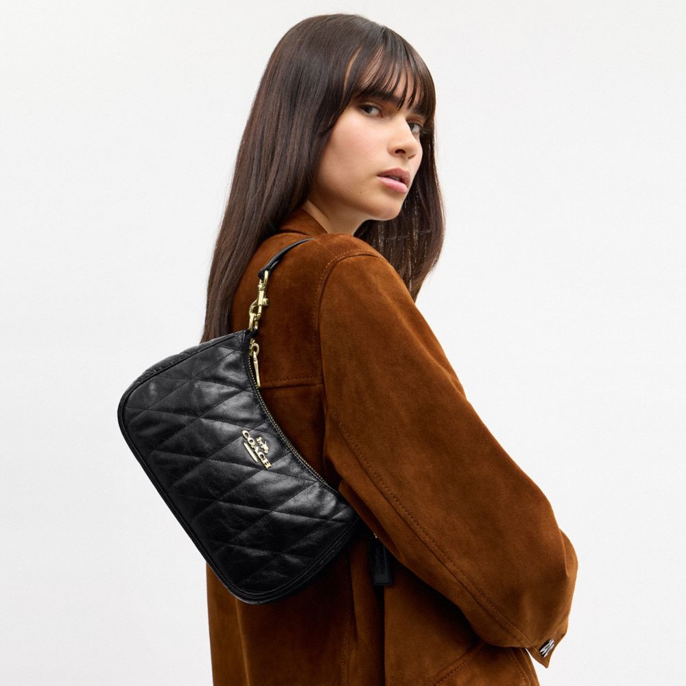 Coach Teri Shoulder Bag With Quilting Gold Black