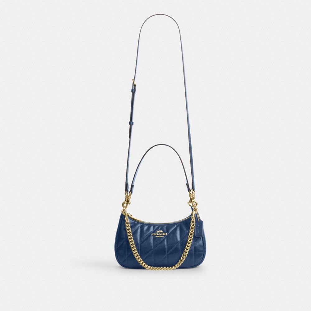 Coach Teri Shoulder Bag With Quilting Gold Deep Blue