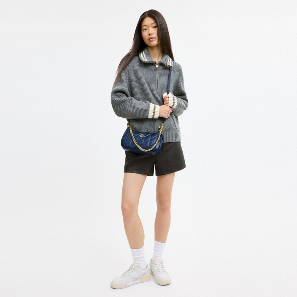 Coach Teri Shoulder Bag With Quilting Gold Deep Blue