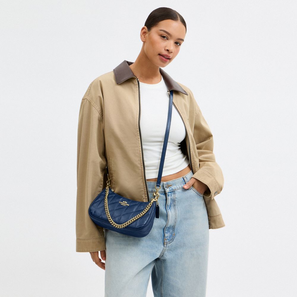 Coach Teri Shoulder Bag With Quilting Gold Deep Blue