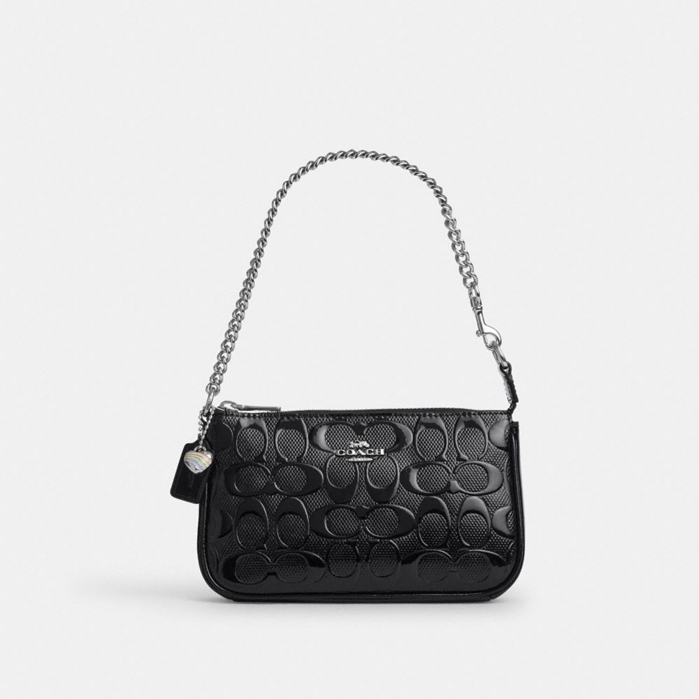 Coach Nolita 19 In Signature Leather With Heart Charm Silver Black