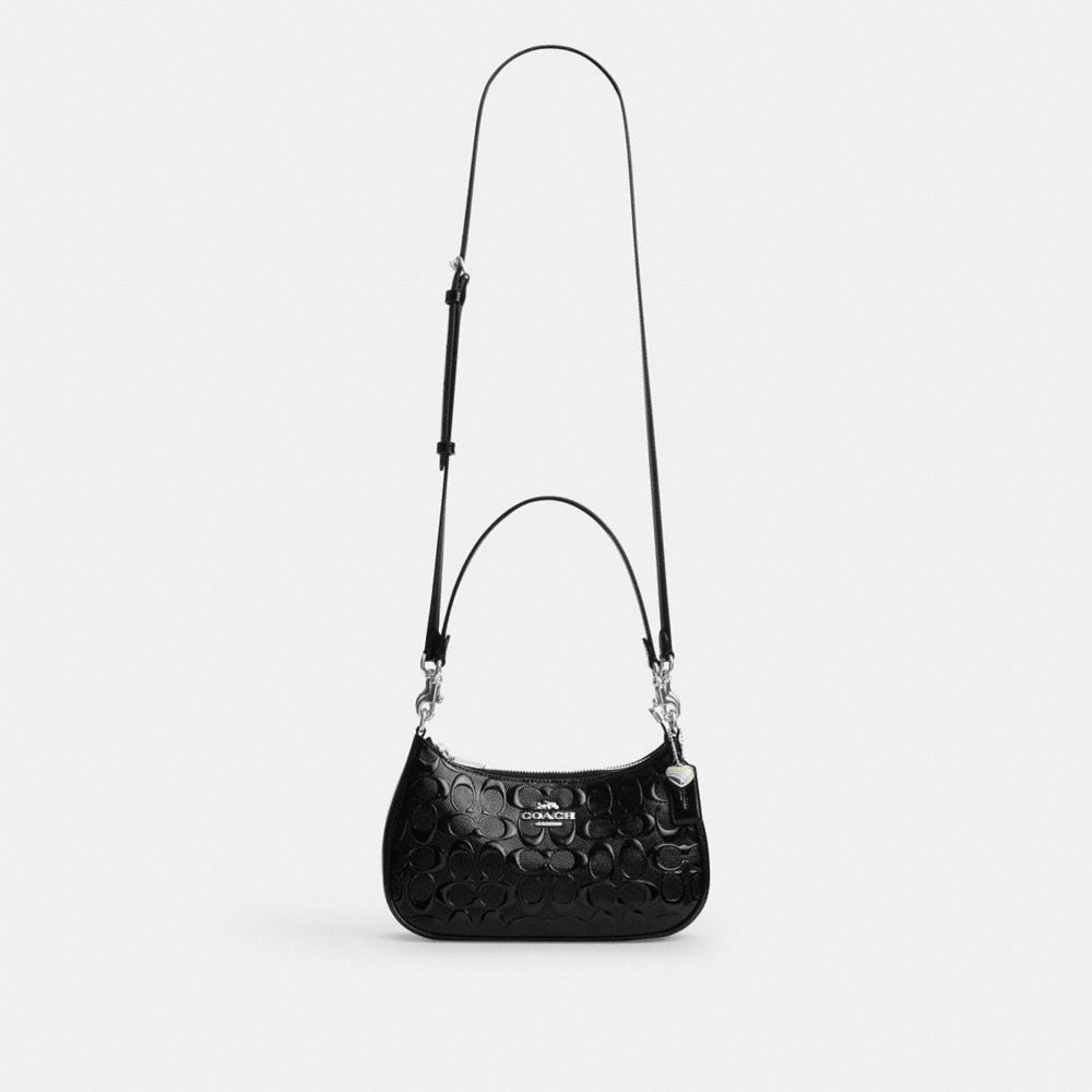 Coach Teri Shoulder Bag In Signature Leather With Heart Charm Silver