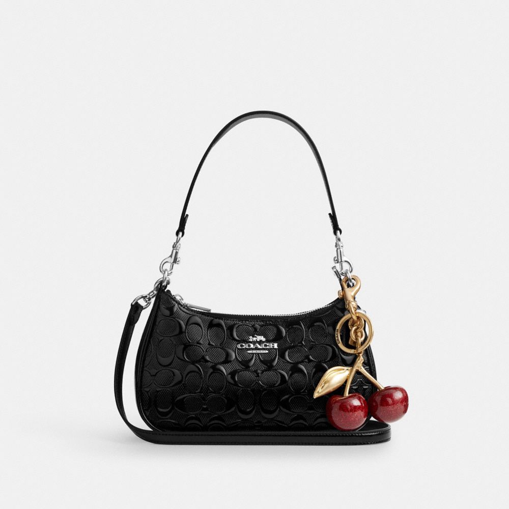 Coach Teri Shoulder Bag In Signature Leather With Heart Charm Silver