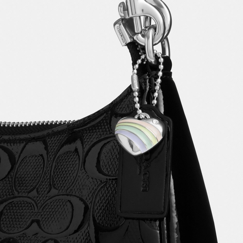 Coach Teri Shoulder Bag In Signature Leather With Heart Charm Silver