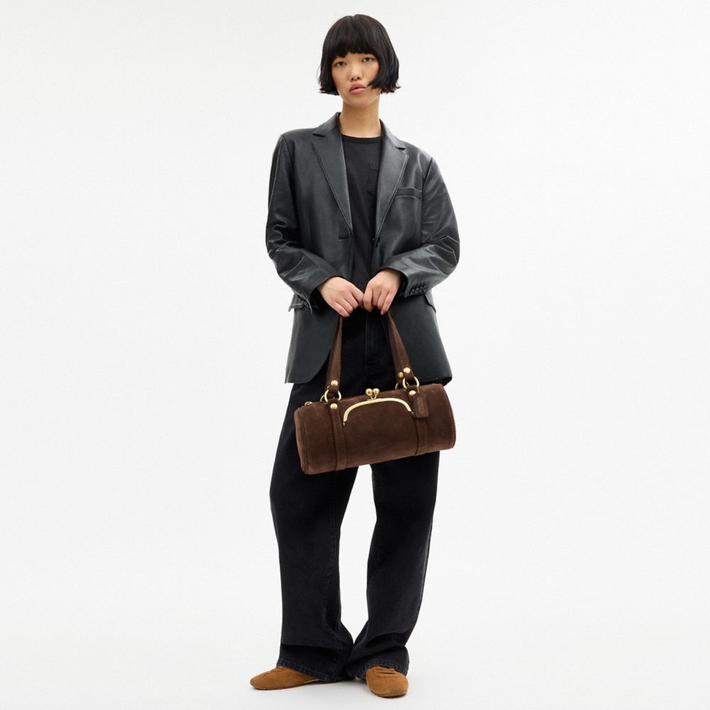 Coach Kisslock Barrel Bag Brass Dark Chocolate