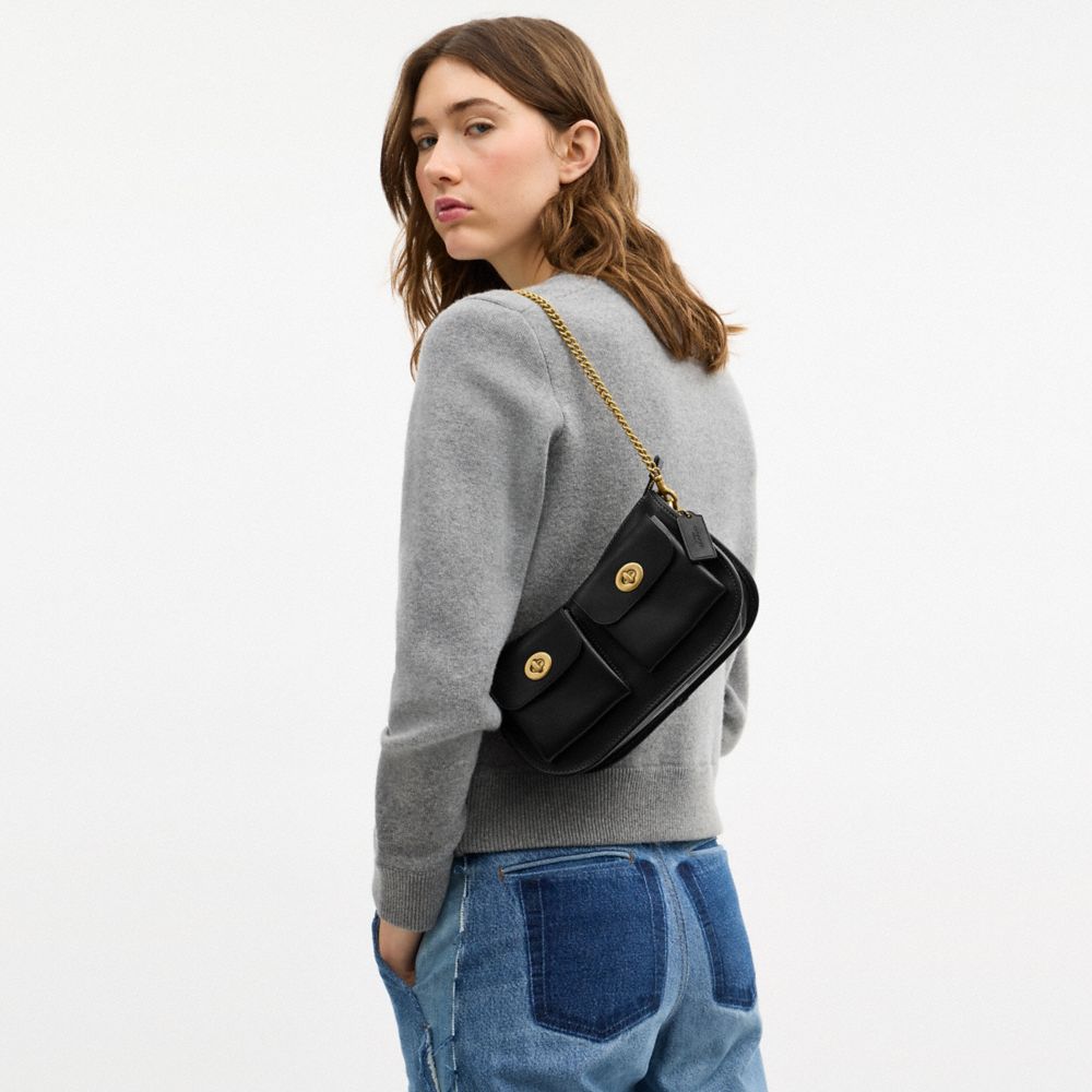 Coach Twin Turnlock Waverly Bag Brass Black
