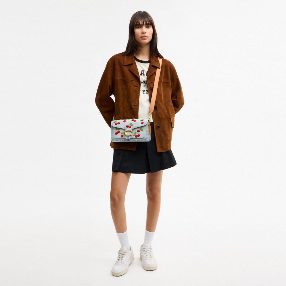 Coach Tabby Shoulder Bag 26 With Cherry Embroidery Brass Denim