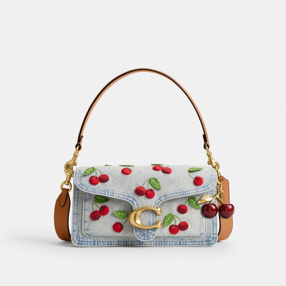 Coach Tabby Shoulder Bag 26 With Cherry Embroidery Brass Denim