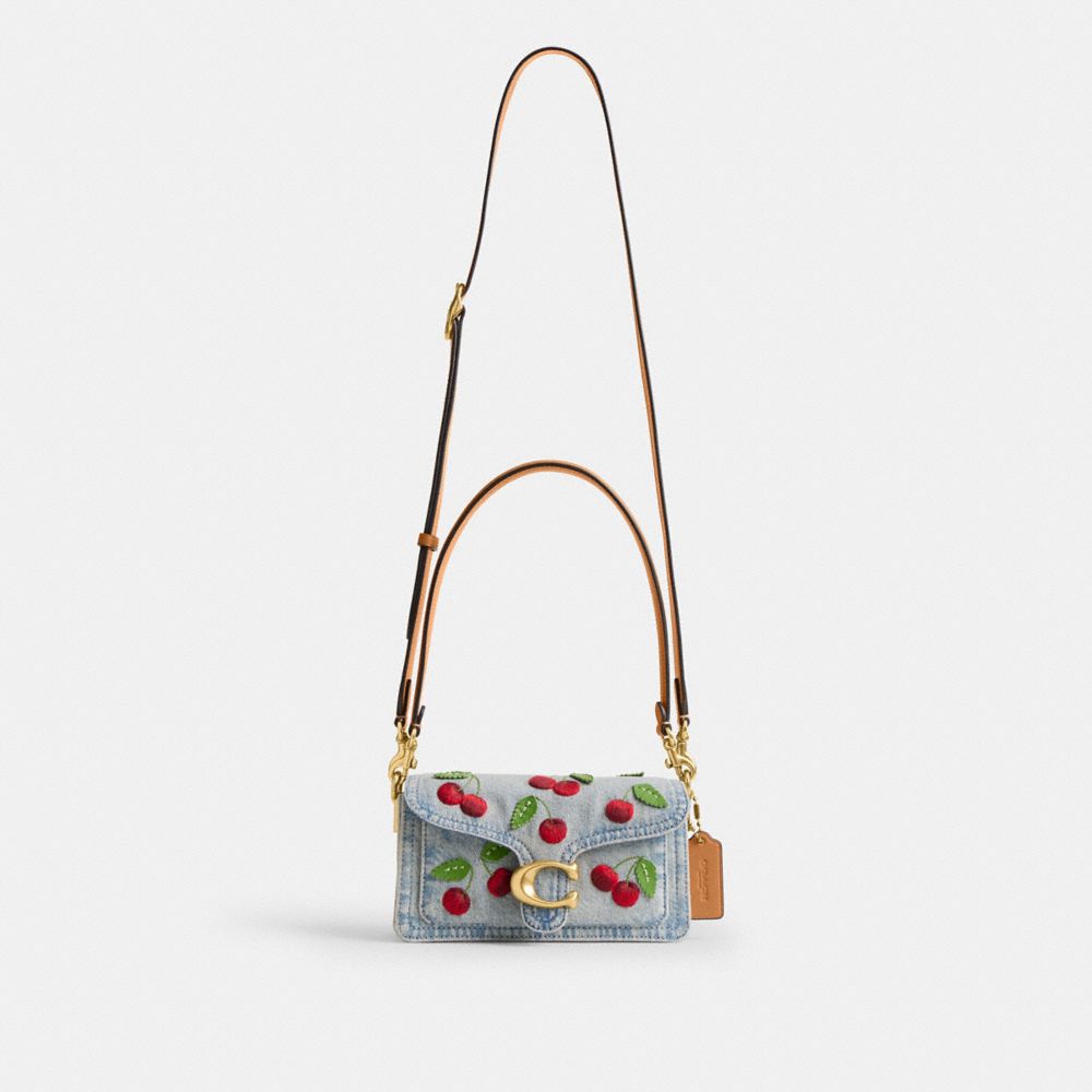 Coach Tabby Shoulder Bag 20 With Cherry Embroidery Brass Denim