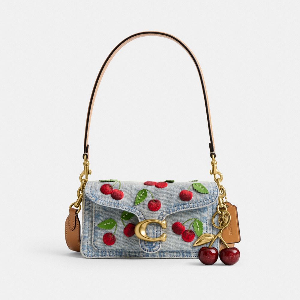 Coach Tabby Shoulder Bag 20 With Cherry Embroidery Brass Denim